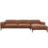 Hnědá kožená rohová pohovka FLEXLUX VOLUZZI 329 cm, pravá