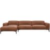 Hnědá kožená rohová pohovka FLEXLUX VOLUZZI 329 cm, levá