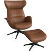 Koňakově hnědé kožené lounge křeslo FLEXLUX MORE II.