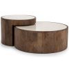 Set dvou béžových mramorových konferenčních stolků Hazel 55/79 cm