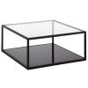 Černý kovový konferenční stolek Kave Home Blackhill 80 x 80 cm se skleněnou deskou