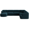 Petrolejově modrá sametová rohová pohovka do "U" Cosmopilitan Design Campi 330 cm, pravá