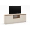 Krémový lakovaný TV stolek Marckeric Loreta 160 x 40 cm s dubovým dekorem
