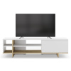 Bílý lakovaný TV stolek Marckeric Cequoia 160 x 35,5 cm s dubovým dekorem