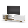 Bílý lakovaný TV stolek Marckeric Cequoia 160 x 35,5 cm s dubovým dekorem