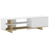 Bílý lakovaný TV stolek Cequoia 160 x 35,5 cm s dubovým dekorem