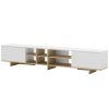 Bílý lakovaný TV stolek Marckeric Cequoia 230 x 35,5 cm s dubovým dekorem