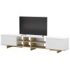Bílý lakovaný TV stolek Marckeric Cequoia 230 x 35,5 cm s dubovým dekorem