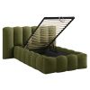 Zelená bouclé jednolůžková postel Micadoni Lupine 90 x 200 cm s úložným prostorem