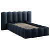 Tmavě modrá bouclé jednolůžková postel Micadoni Lupine 90 x 200 cm s úložným prostorem