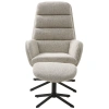 Krémové bouclé otočné křeslo Unique Furniture Sifton s podnožkou